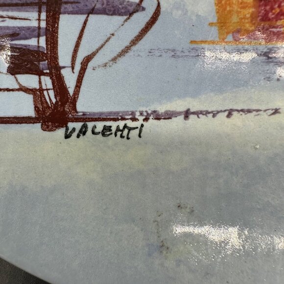 Vintage Wall Hanging Plate Italian Pottery Winter Blue Snow Cabin Lake Italy - Picture 7 of 10